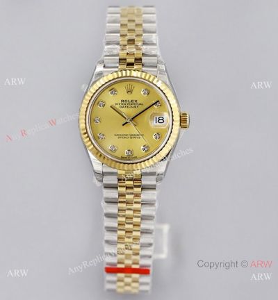 Swiss Clone Rolex Datejust 31mm Jubilee Watch 2-Tone Champagne Face